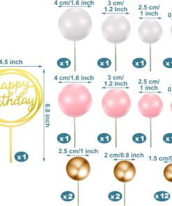 25 Pcs Mini Colorful Balls Cake Topper Set – Acrylic, Foam, Pink, White & Gold for Wedding, Birthday, or Party Decor