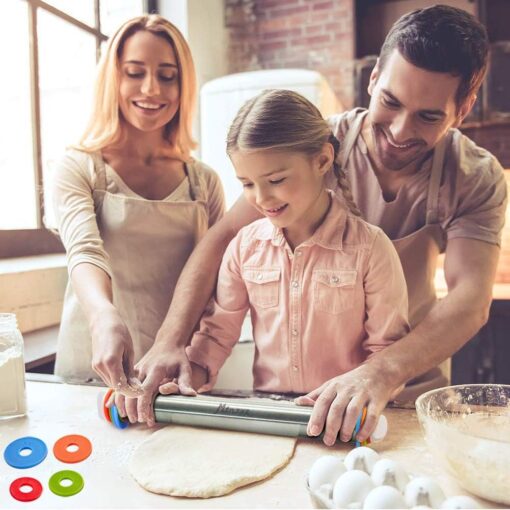 Rolling Pin and Silicone Baking Pastry Mat Set