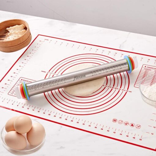 Rolling Pin and Silicone Baking Pastry Mat Set