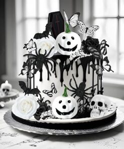 Gothic Black Cake Decorations Set – 20PCS Skulls, Roses, Pumpkins & Butterflies for Halloween, Weddings, and Birthdays