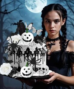 Gothic Black Cake Decorations Set – 20PCS Skulls, Roses, Pumpkins & Butterflies for Halloween, Weddings, and Birthdays