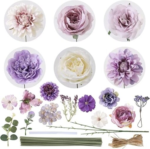 Kisflower Purple Artificial Flower Combo – Silk Peonies & Roses for Weddings, Bouquets, & Decor