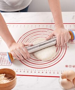 Rolling Pin and Silicone Baking Pastry Mat Set