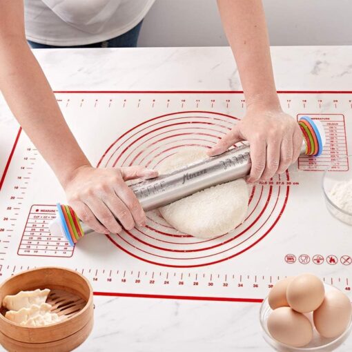 Rolling Pin and Silicone Baking Pastry Mat Set