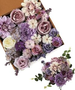 Kisflower Purple Artificial Flower Combo – Silk Peonies & Roses for Weddings, Bouquets, & Decor