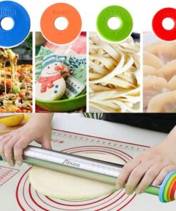 Rolling Pin and Silicone Baking Pastry Mat Set