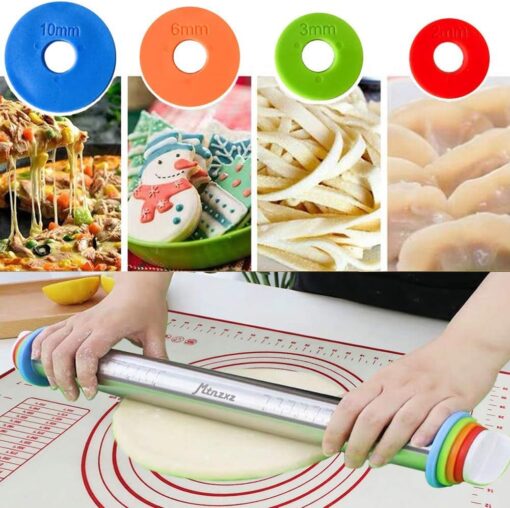 Rolling Pin and Silicone Baking Pastry Mat Set