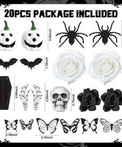 Gothic Black Cake Decorations Set – 20PCS Skulls, Roses, Pumpkins & Butterflies for Halloween, Weddings, and Birthdays