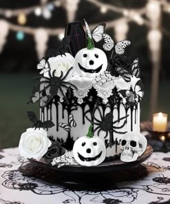 Gothic Black Cake Decorations Set – 20PCS Skulls, Roses, Pumpkins & Butterflies for Halloween, Weddings, and Birthdays