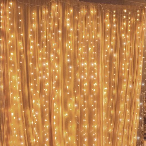 Twinkle Star 300 LED Curtain Lights – 12-Mode Fairy String Lights for Bedroom, Wedding, Party & Outdoor Decor, Warm White (6.6x9.8ft)