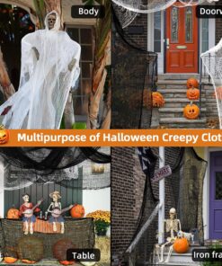 6-Piece Creepy Cloth Set (30×72 inch) – Black & White Spooky Halloween Decorations for Indoor/Outdoor Parties (4 Black, 2 White)