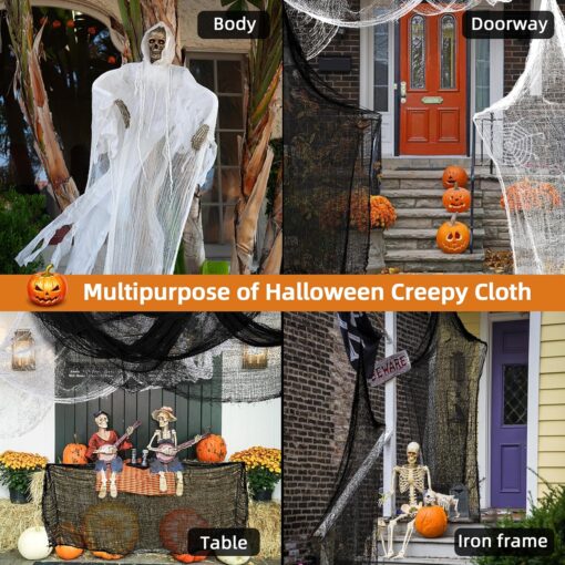 6-Piece Creepy Cloth Set (30×72 inch) – Black & White Spooky Halloween Decorations for Indoor/Outdoor Parties (4 Black, 2 White)