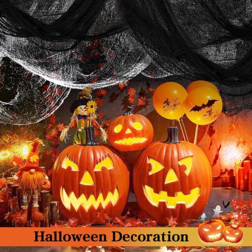 6-Piece Creepy Cloth Set (30×72 inch) – Black & White Spooky Halloween Decorations for Indoor/Outdoor Parties (4 Black, 2 White)