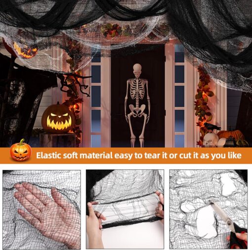 6-Piece Creepy Cloth Set (30×72 inch) – Black & White Spooky Halloween Decorations for Indoor/Outdoor Parties (4 Black, 2 White)