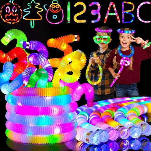 24-Pack Halloween Glow Stick Fidget Pop Tubes - LED Sensory Toys, Party Favors, Goodie Bag Fillers, and Treat Prizes for Kids